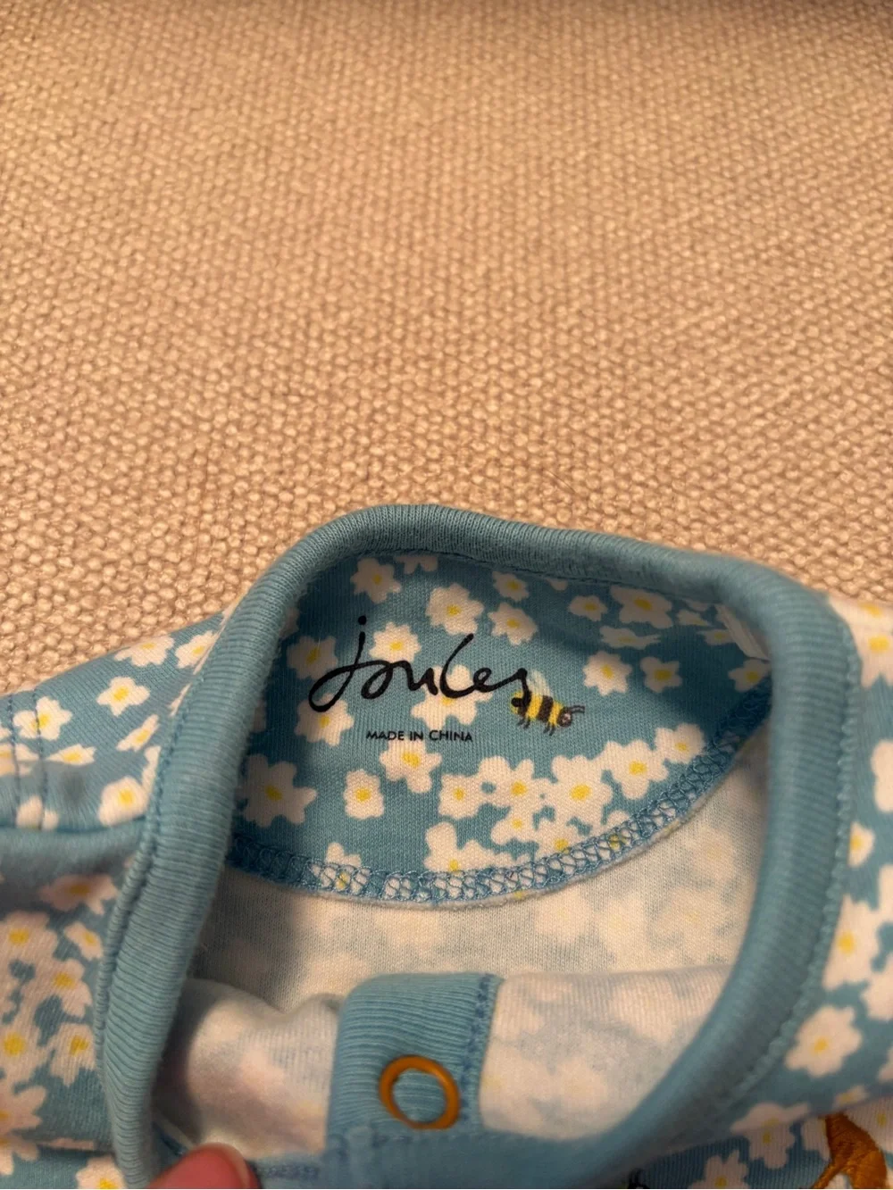 Joules Blue Floral Bee Snap Romper Sleeper Footie Pajamas Size 3-6M
